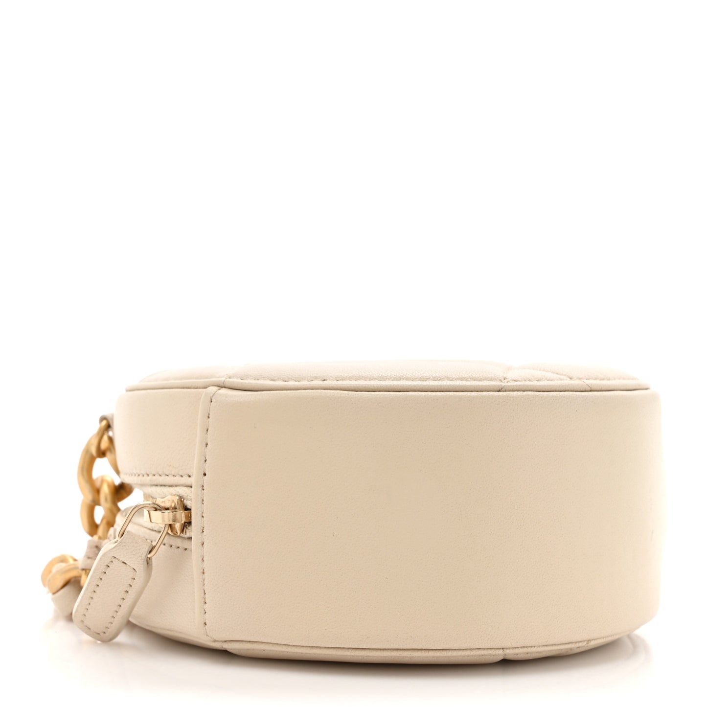 Lambskin Quilted Chanel 19 Round Clutch With Chain Beige