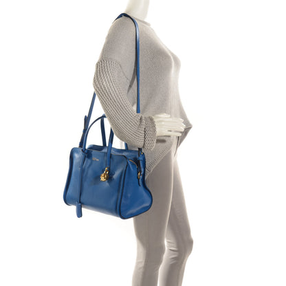 Alexander McQueen Pebbled Calfskin Small Skull Padlock Zip Around Tote Blue 2 of 9