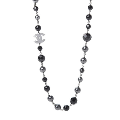Chanel Ruthenium Pearl Beaded CC Long Necklace Black 1 of 4
