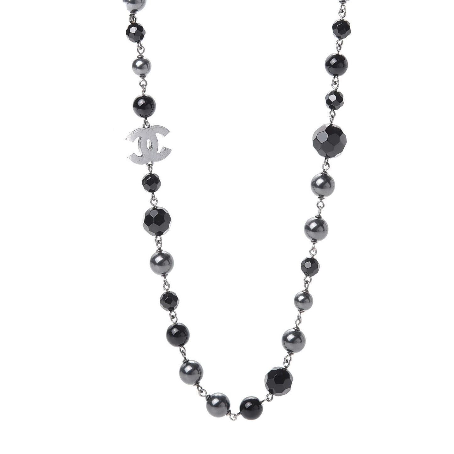 Ruthenium Pearl Beaded CC Long Necklace Black