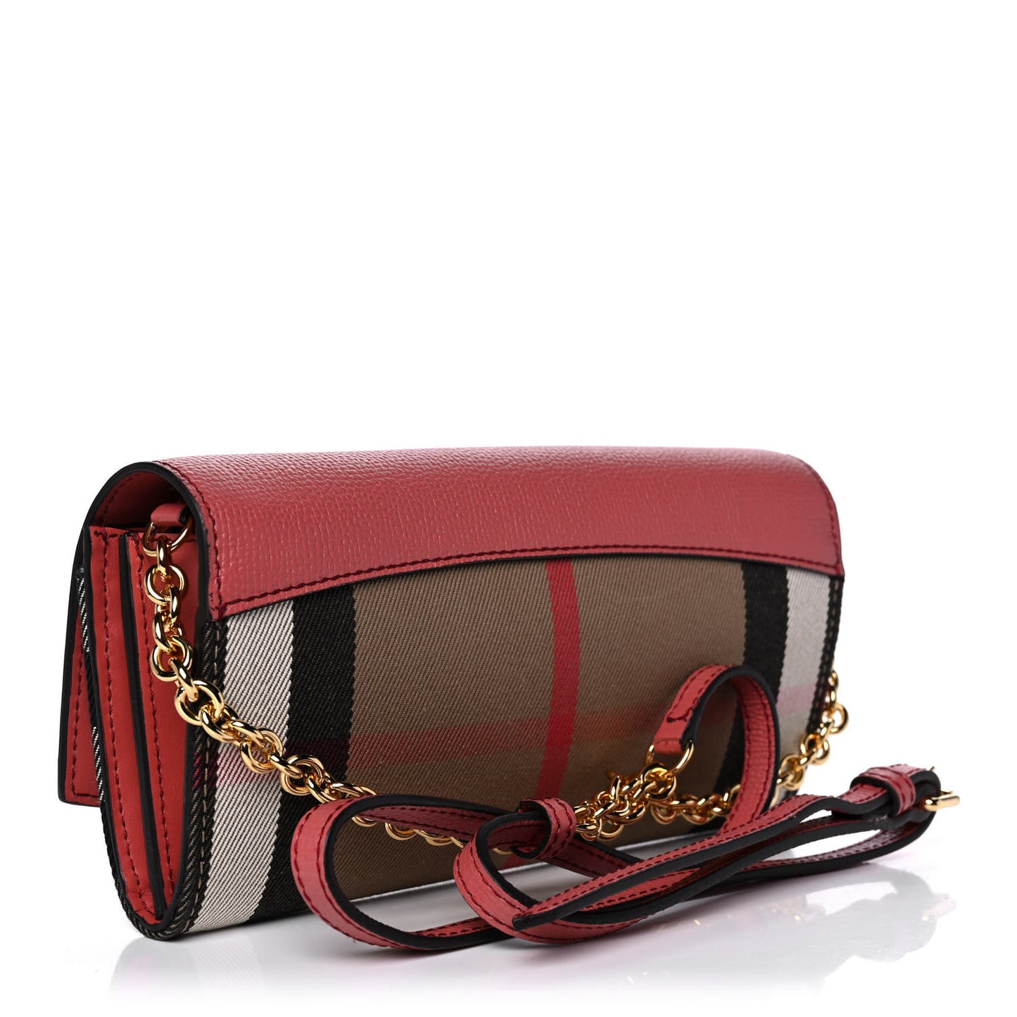 Calfskin House Check Henley Wallet On Chain Red