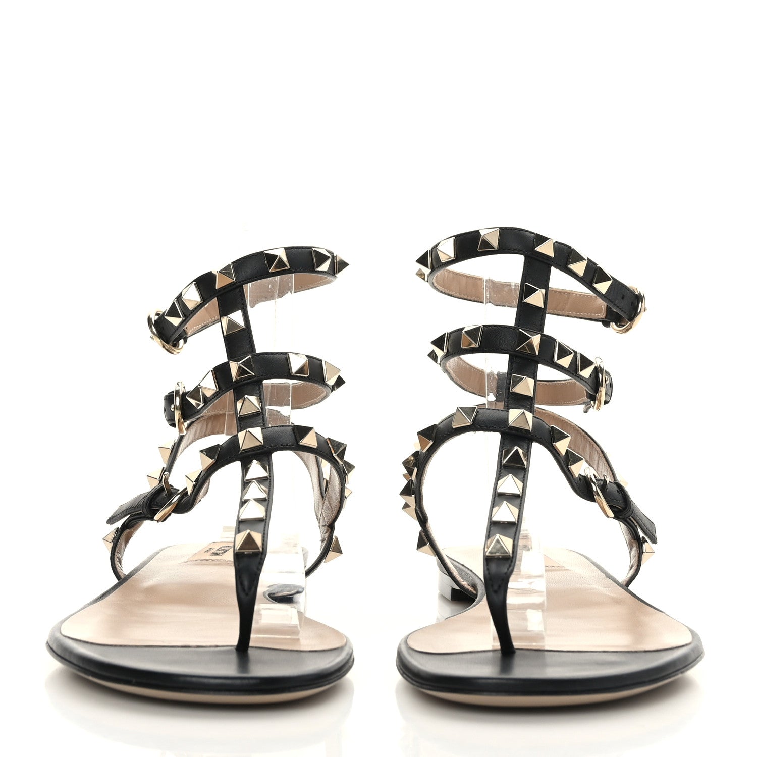 Valentino Garavani Nappa Rockstud Ankle Strap Flat Thong Sandals 39 Black 2 of 7