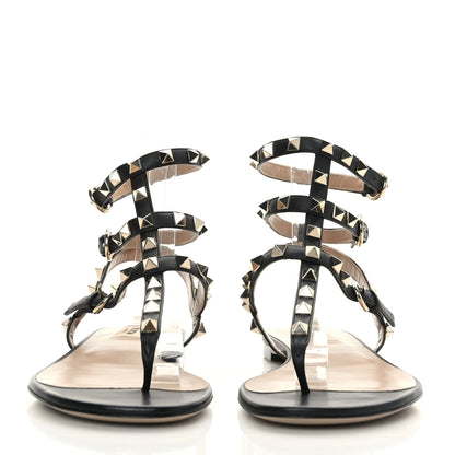 Valentino Garavani Nappa Rockstud Ankle Strap Flat Thong Sandals 39 Black 2 of 7