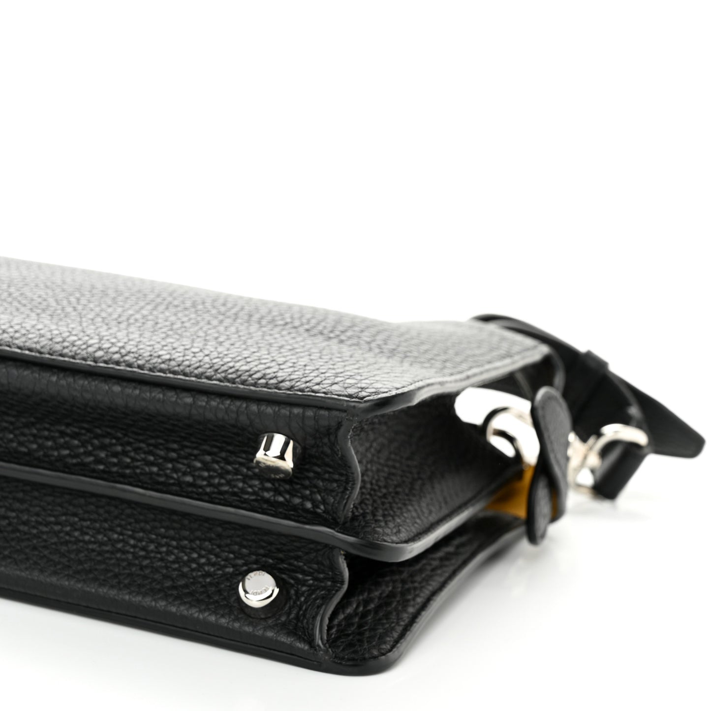 Cuoio Romano Vitello Cover Glazed Fabric Bi-Color FF 1974 Mini Peekaboo I SEE U Satchel Black Mimosa Tobacco Moro