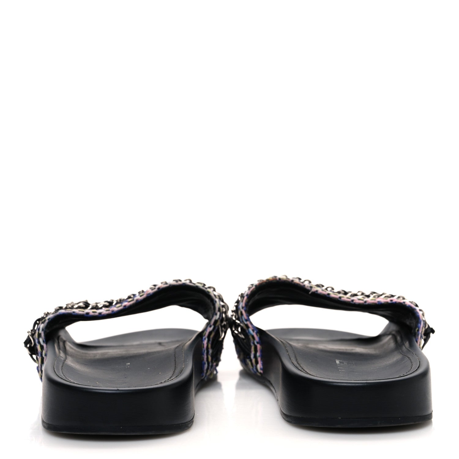 Chanel Tweed Lambskin Chain Flat Sandals 37 Black Multicolor 6 of 12