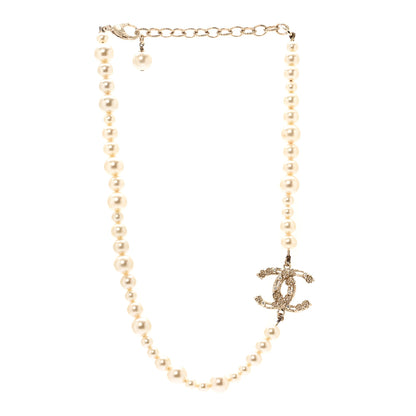Chanel Pearl Crystal CC Camellia Short Necklace Gold 3 of 7