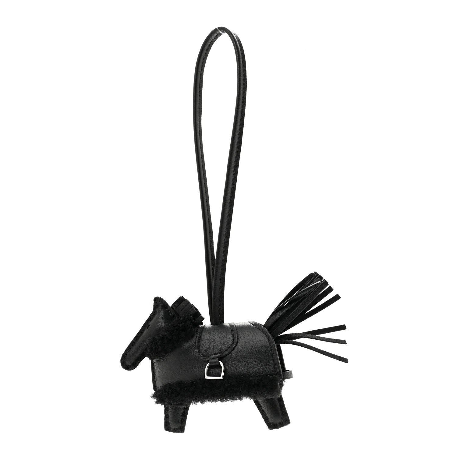 Hermes Milo Lambskin Merinos Wool Grigri Rodeo Robeo Plush Bag Charm PM Black 1 of 4