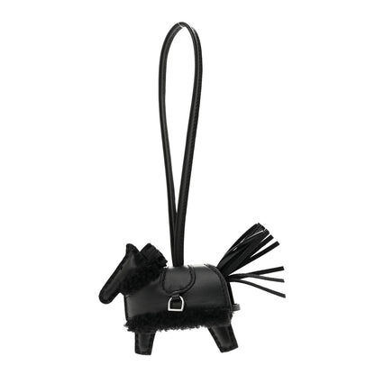 Hermes Milo Lambskin Merinos Wool Grigri Rodeo Robeo Plush Bag Charm PM Black 1 of 4