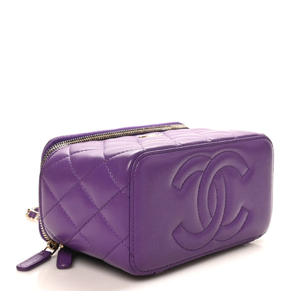 Chanel Lambskin Quilted Small Top Handle Vanity Case With Chain Purple 3 of 11