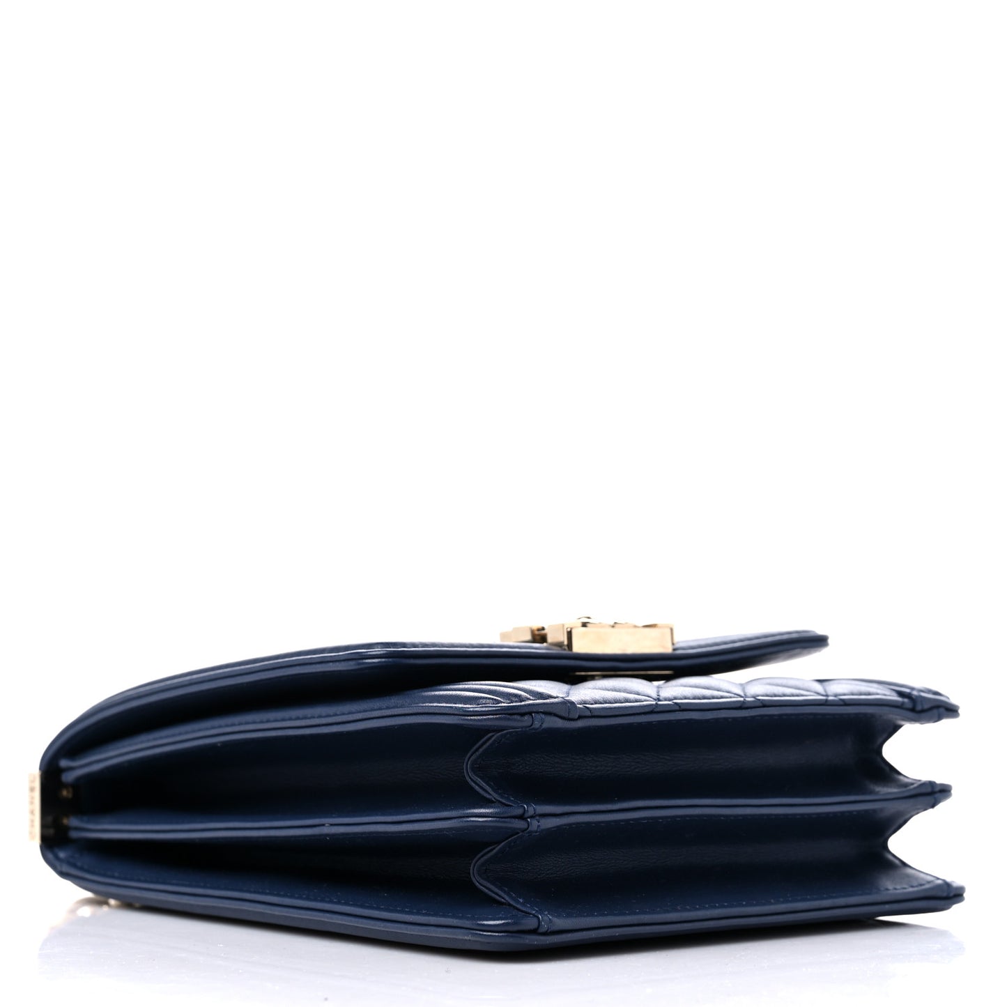 Calfskin Quilted North South Boy Flap Navy