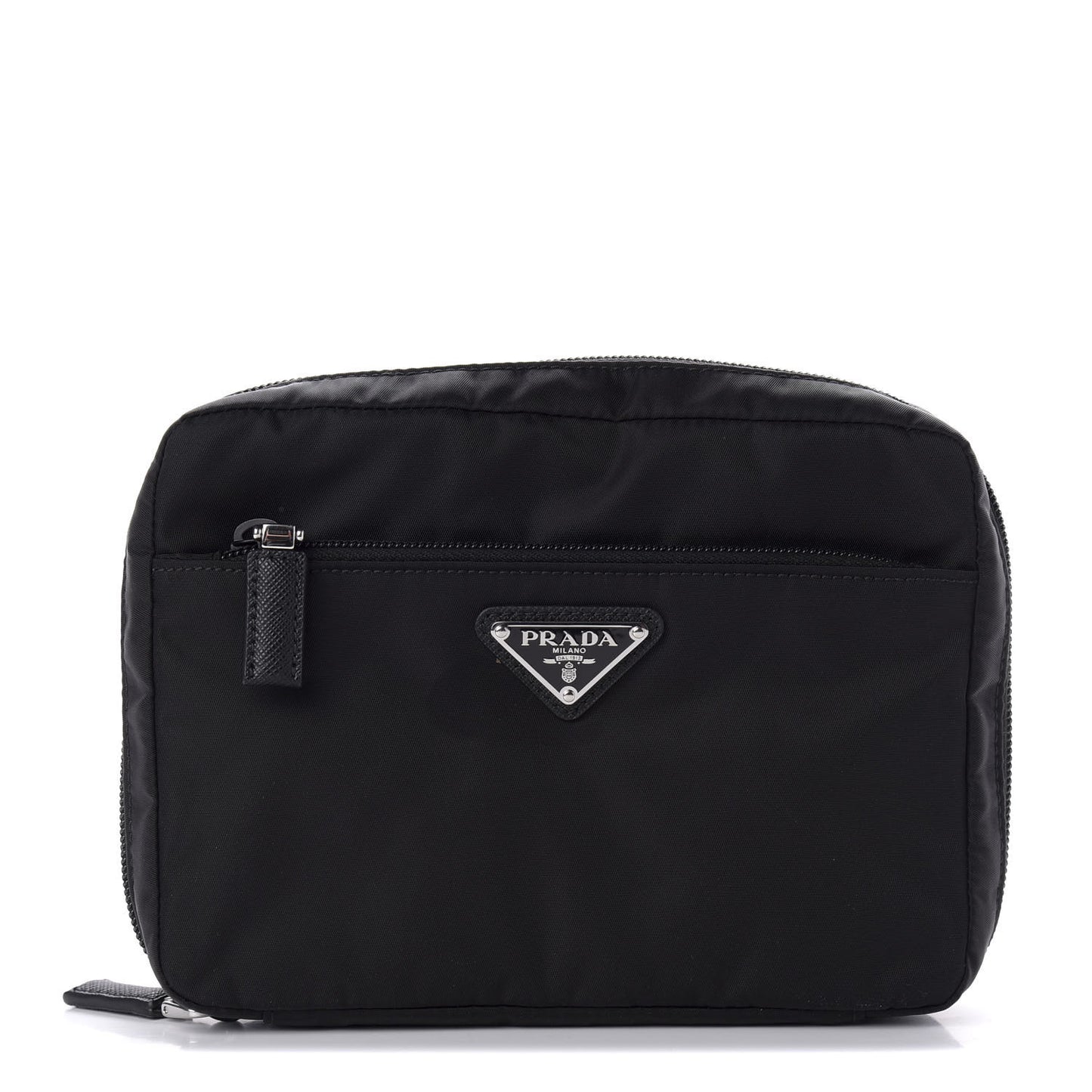Tessuto Nylon Saffiano Maniglia Pouch Black