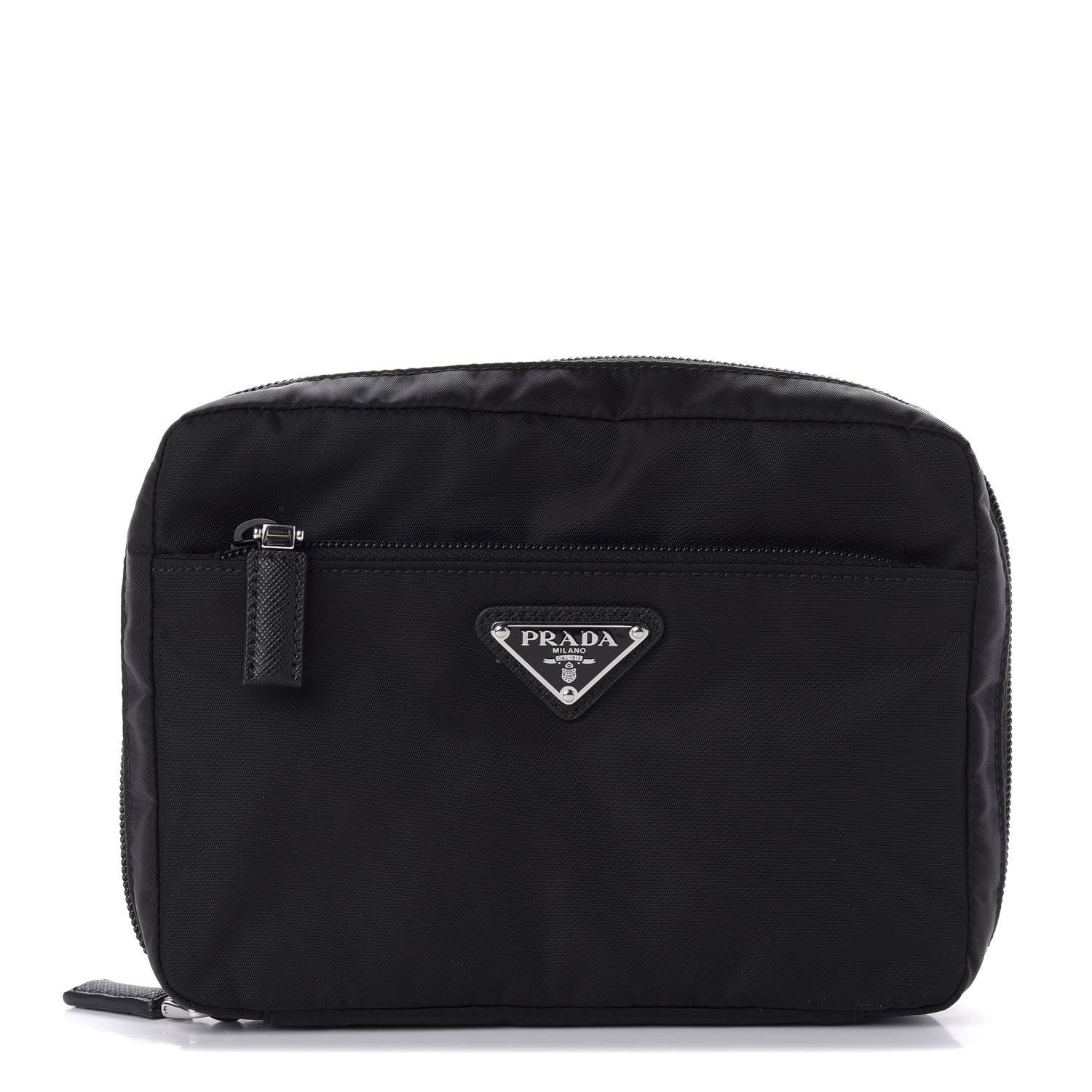 Prada Tessuto Nylon Saffiano Maniglia Pouch Black 1 of 7