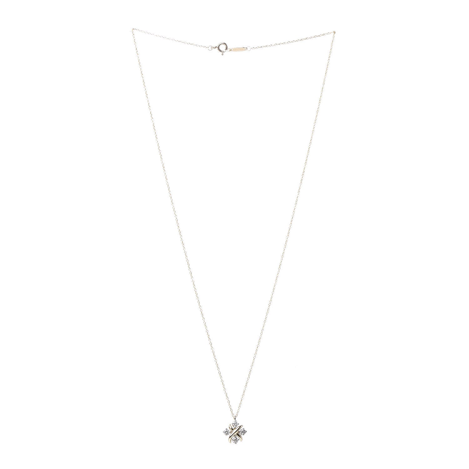 Tiffany Platinum 18K Yellow Gold Diamond Schlumberger Lynn Pendant Necklace 3 of 7
