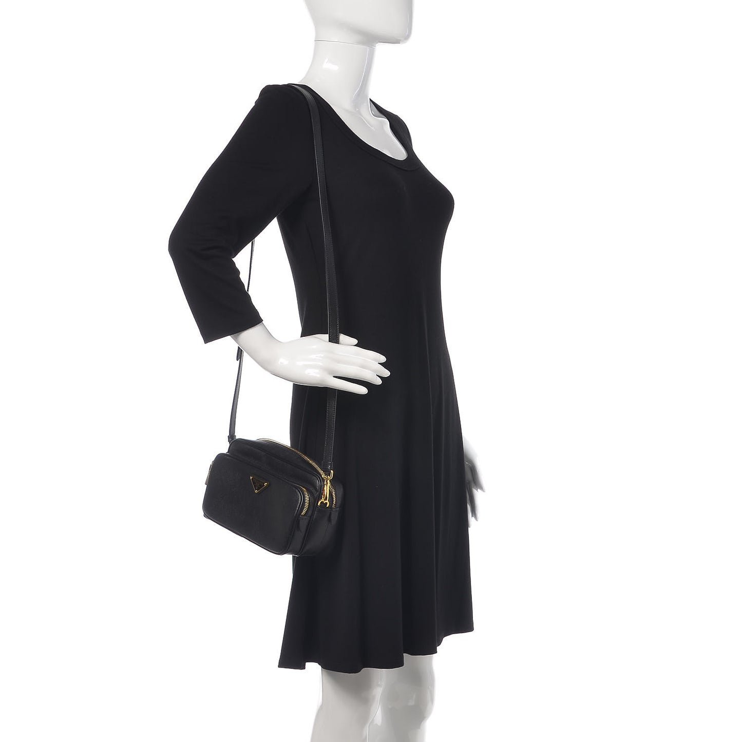 Saffiano Lux Camera Case Crossbody Bag Black