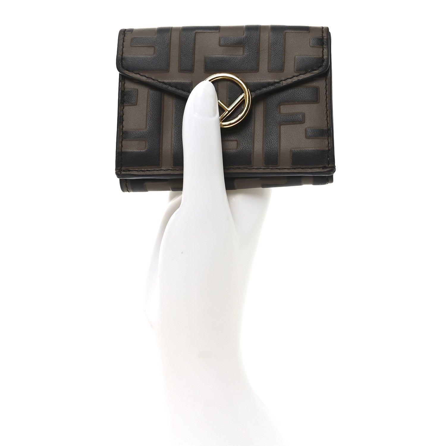 Fendi Vitello Soft F is Fendi Bi-Color FF 1974 Embossed Micro Tri-Fold Envelope Wallet Maya Black 2 of 6