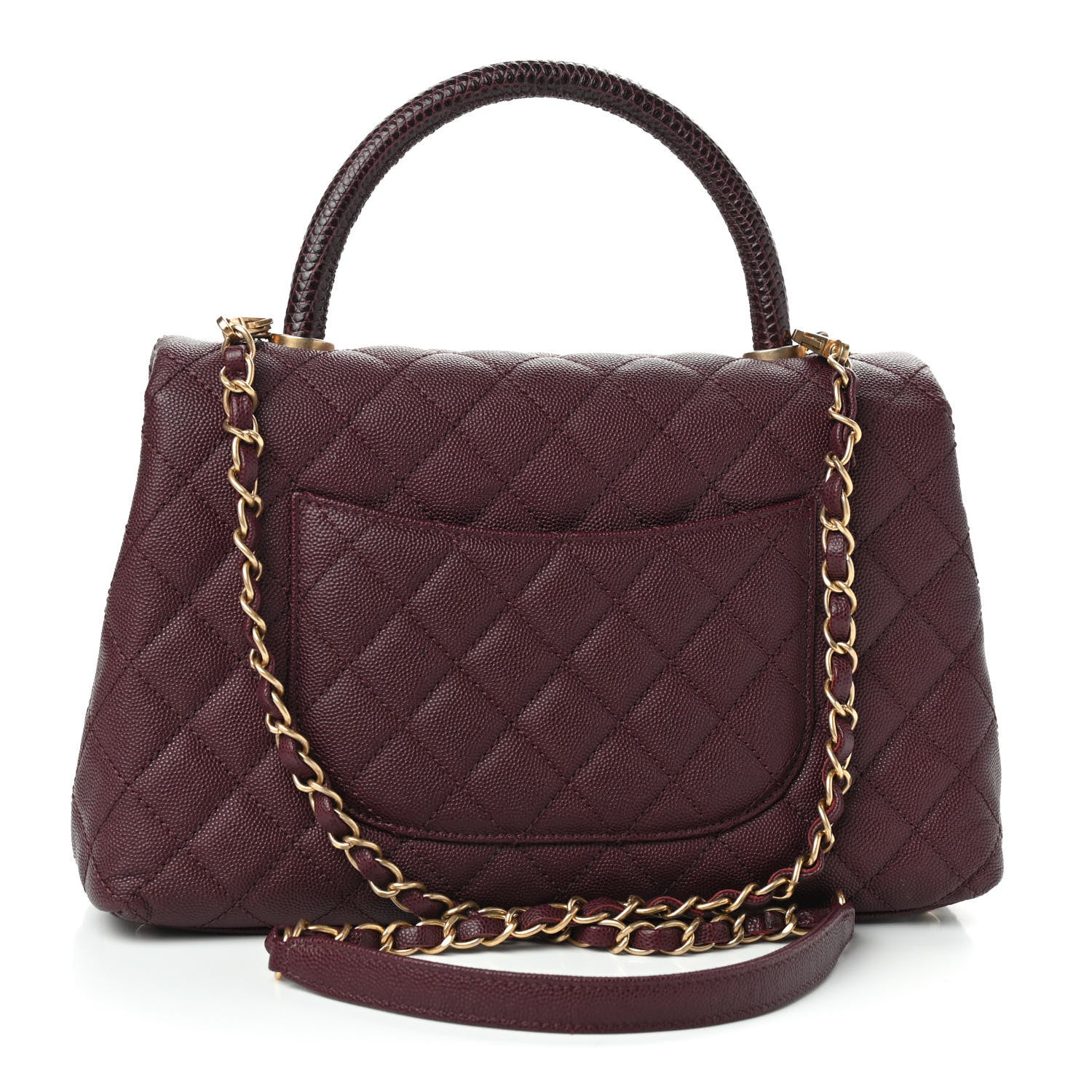 Chanel Caviar Lizard Embossed Quilted Small Coco Handle Flap Burgundy 2 of 8