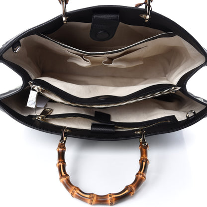 Gucci Canvas Cellarius Calfskin Flora Knight Large Bamboo Shopper Tote Black 5 of 10