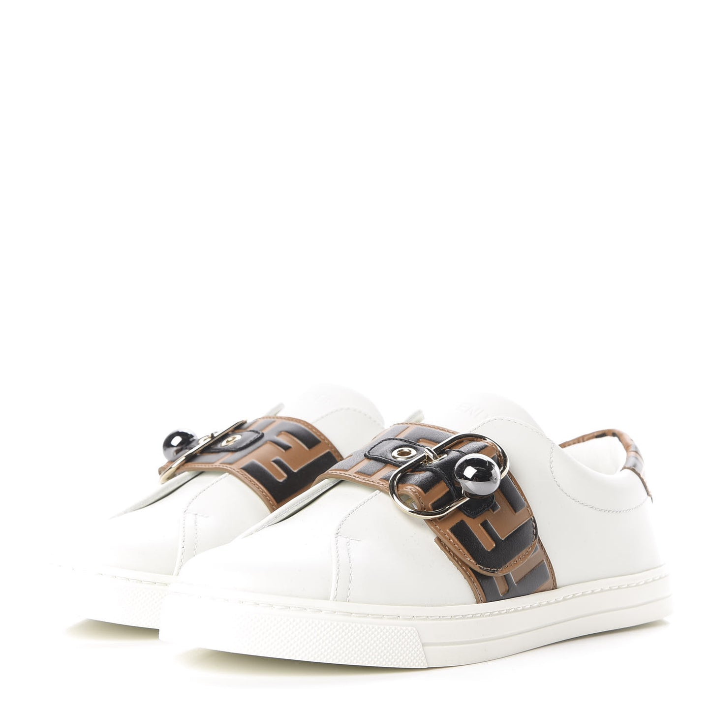 Vitello FF Embossed Pearland Slip On Sneakers 35.5 White Tobacco Moro