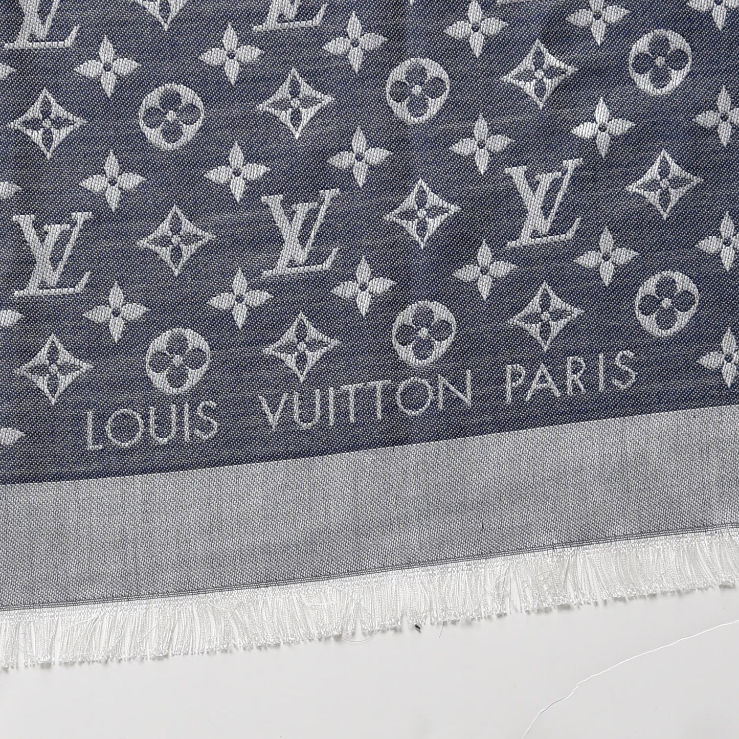Wool Silk Monogram Denim Shawl Blue