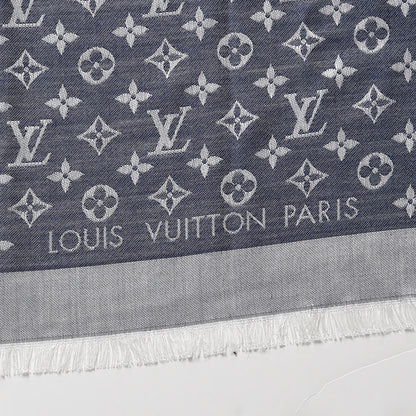 Louis Vuitton Wool Silk Monogram Denim Shawl Blue 4 of 4