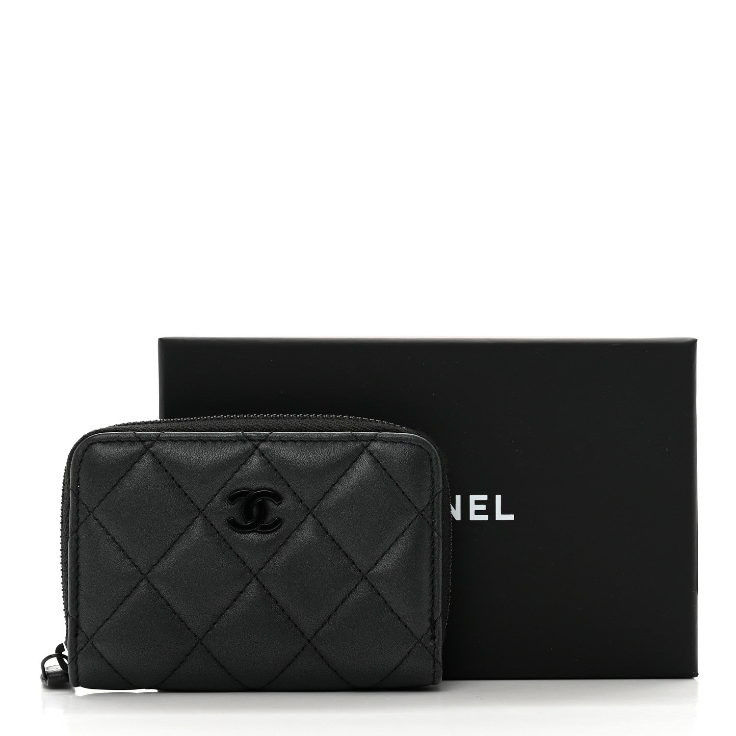 Chanel Pearly Lambskin Quilted Zip Coin Purse So Black 8 of 8