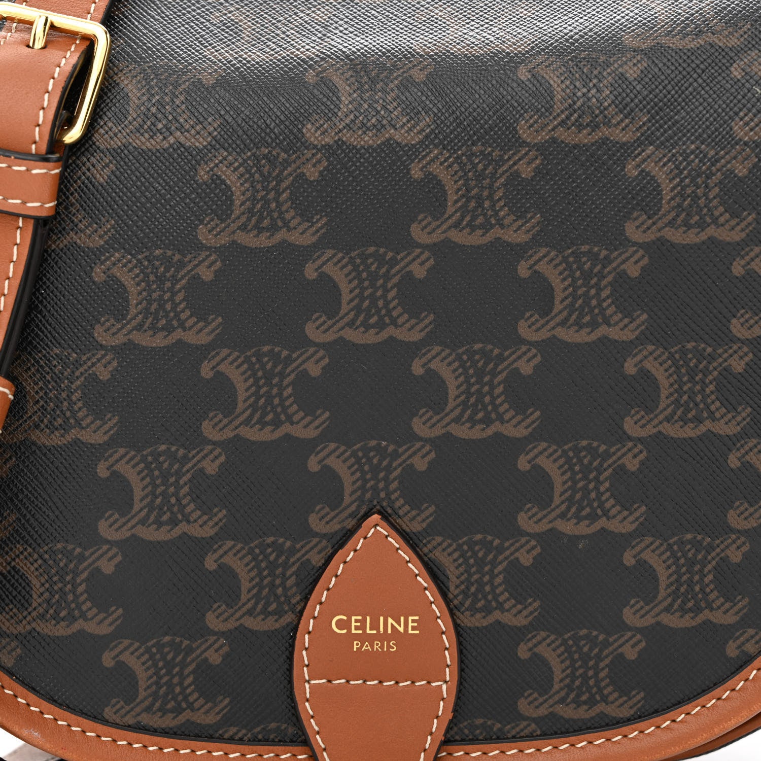 Celine Triomphe Canvas Medium Folco Bag Tan 9 of 11