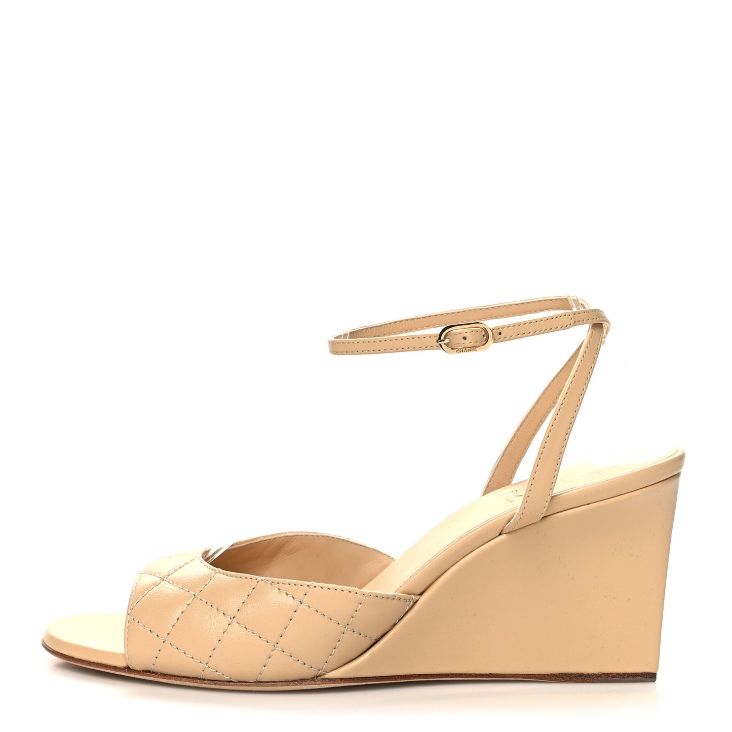 Lambskin Quilted Wedge Sandals 39.5 Beige