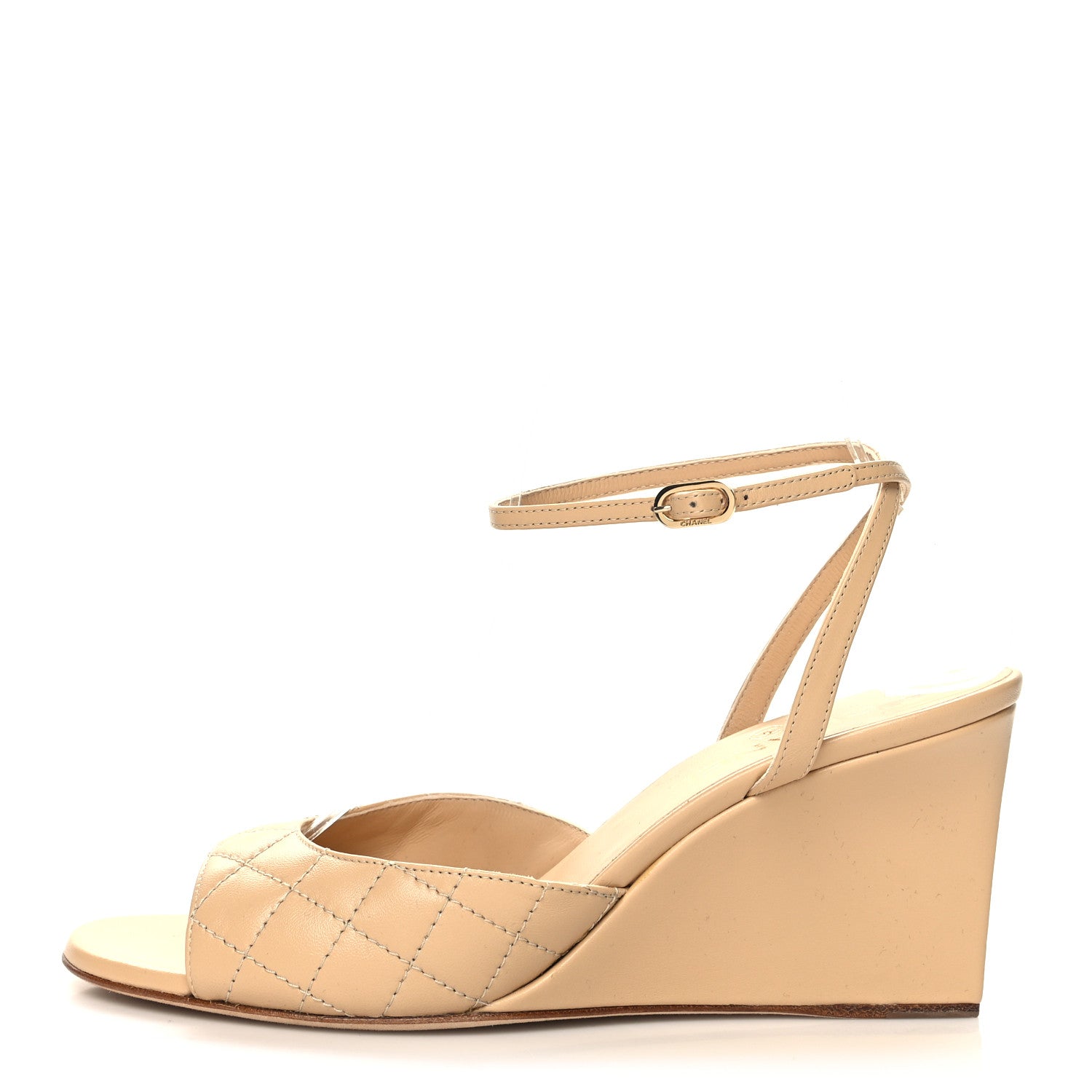 Chanel Lambskin Quilted Wedge Sandals 39.5 Beige 1 of 8