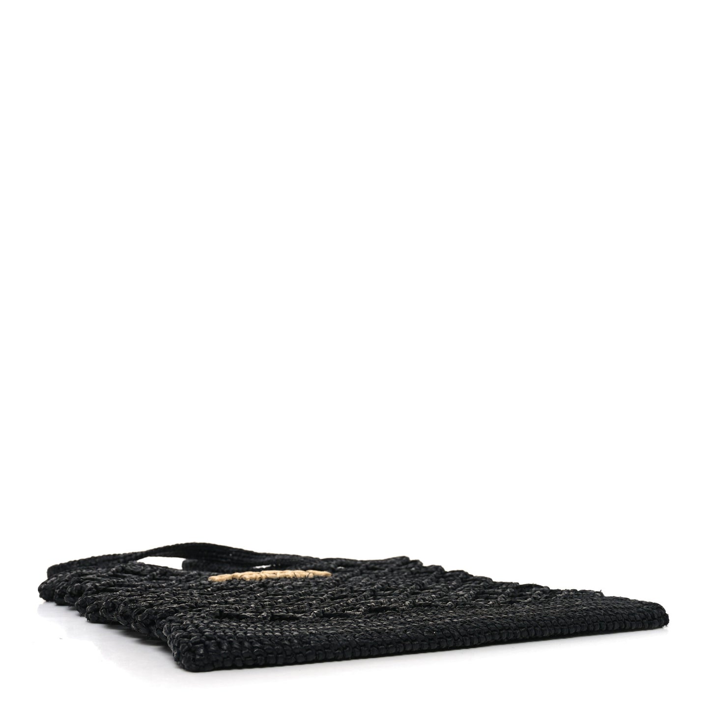 Yarn Raffia Effect Embroidered Logo Tote Black