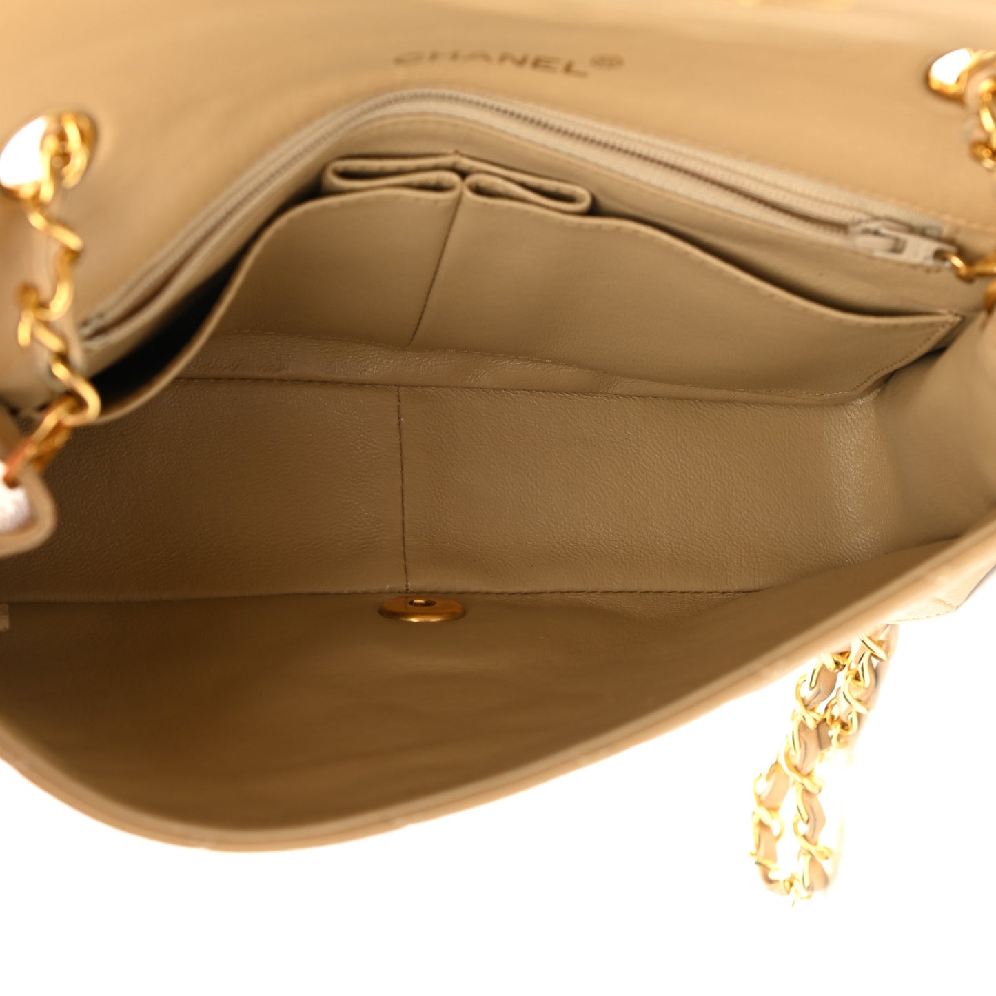 Lambskin Quilted Small Single Flap Beige