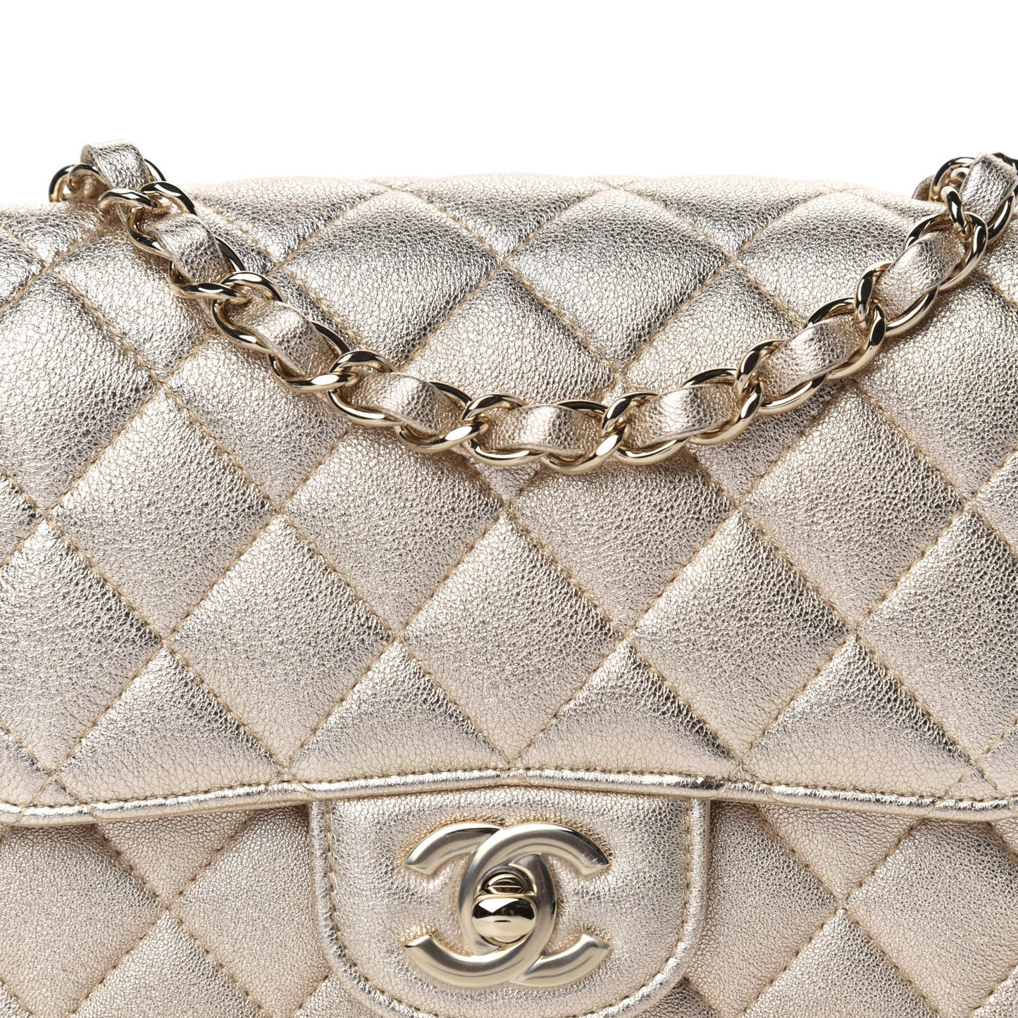 Metallic Lambskin Quilted Mini Square Flap Gold