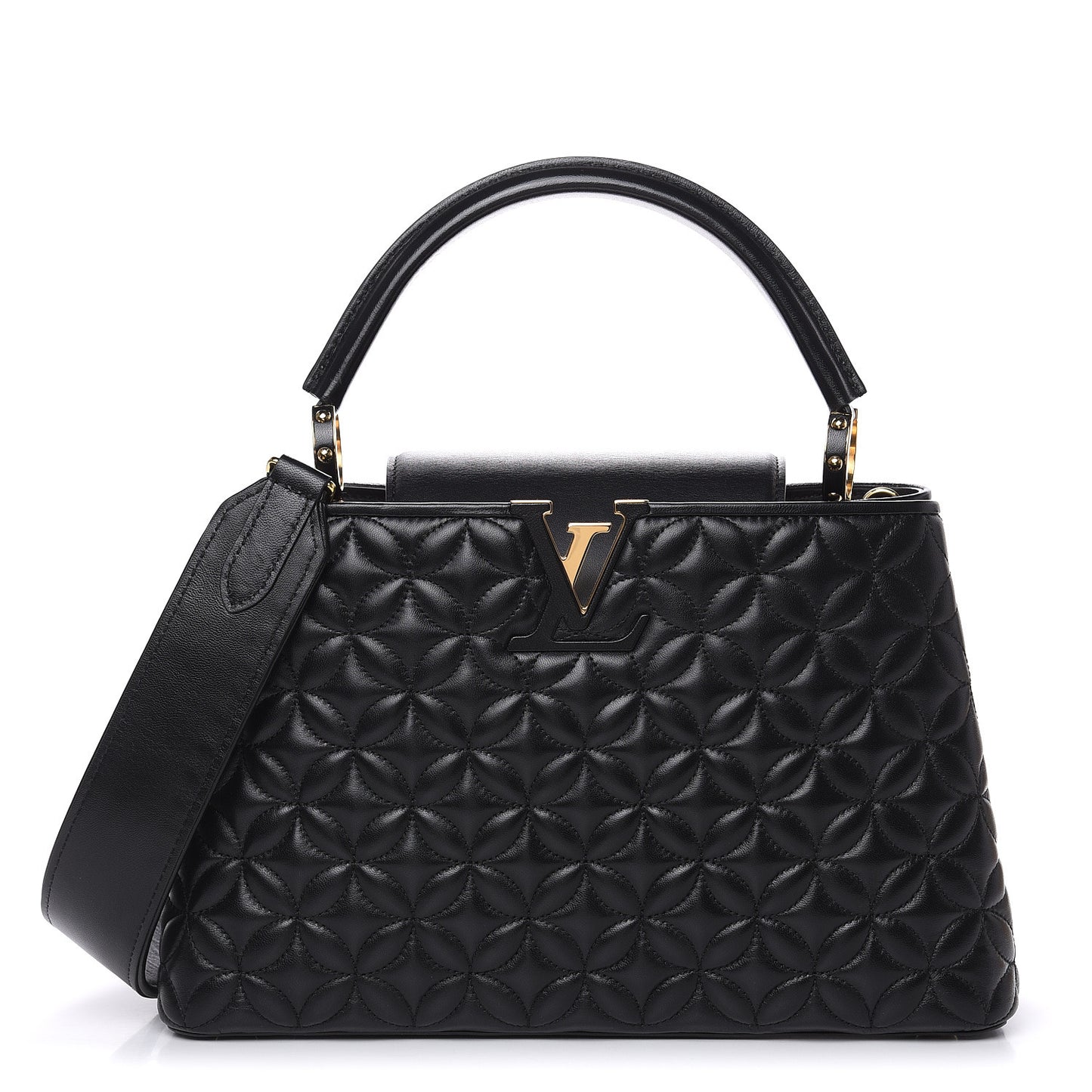 Lambskin Quilted Flower Capucines PM Black