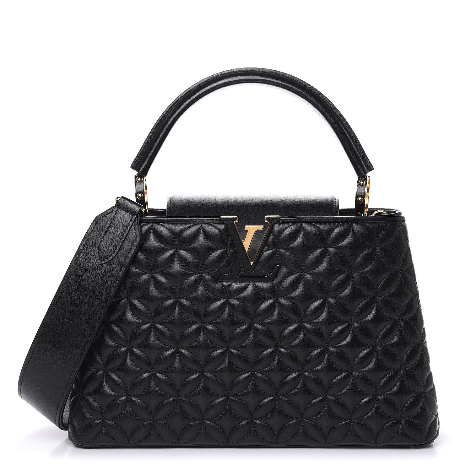 Louis Vuitton Lambskin Quilted Flower Capucines PM Black 1 of 10