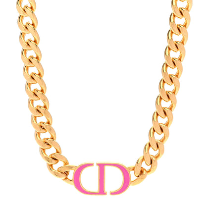 Christian Dior Metal CD Choker Necklace Gold Pink 1 of 6