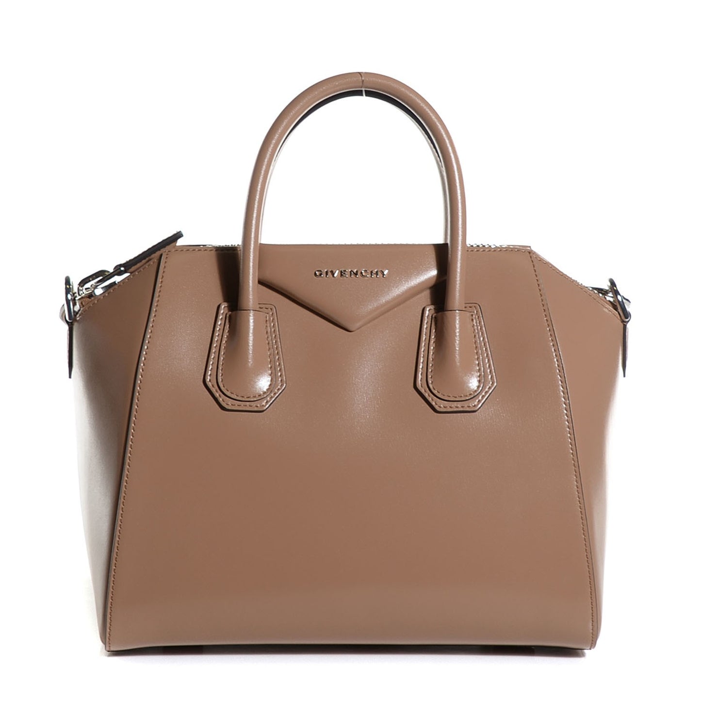 Shiny Lord Calfskin Small Antigona Dark Beige