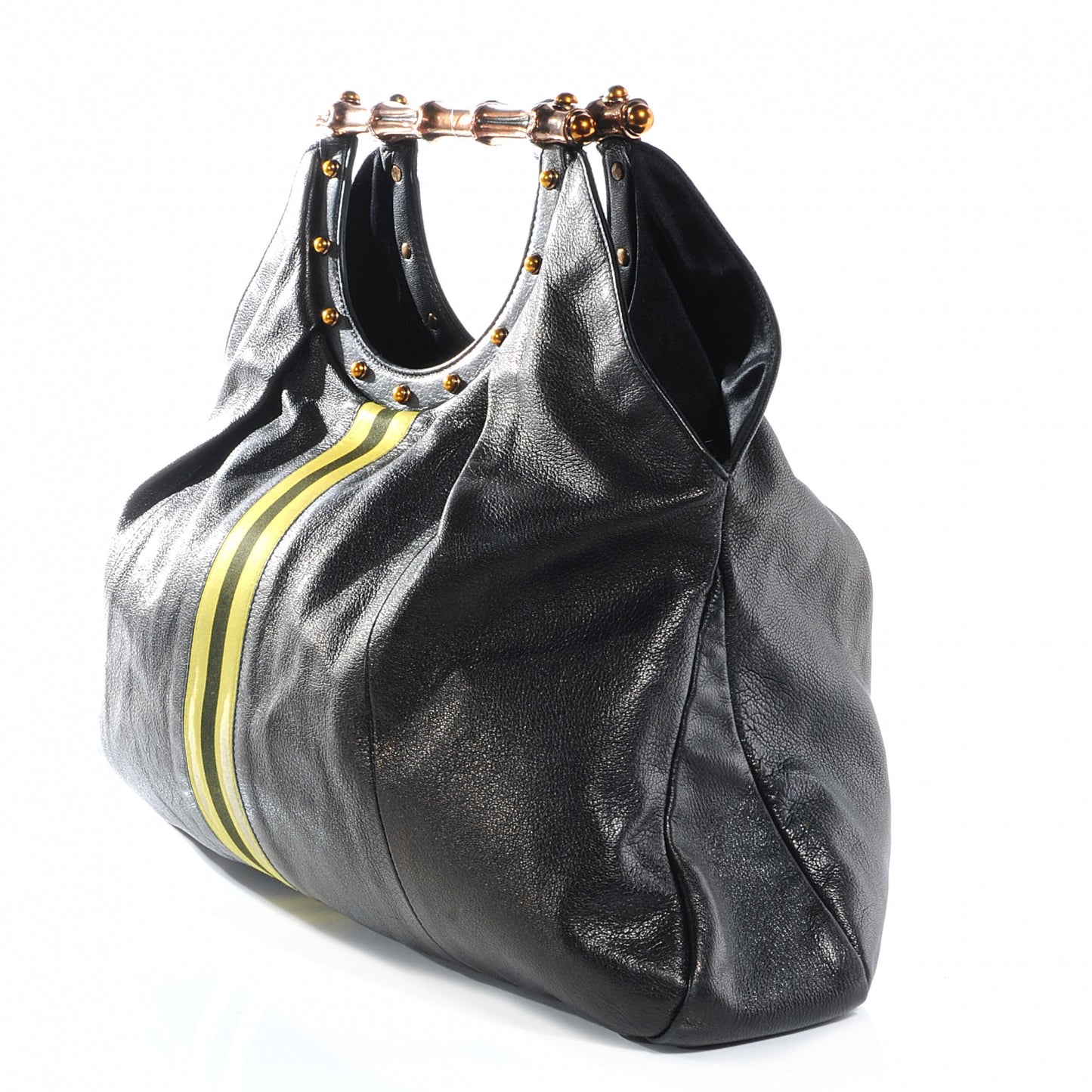 Leather Metal Bamboo Striped Tote Black