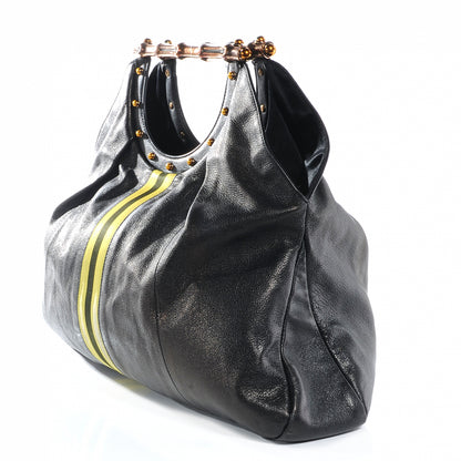 Gucci Leather Metal Bamboo Striped Tote Black 6 of 7