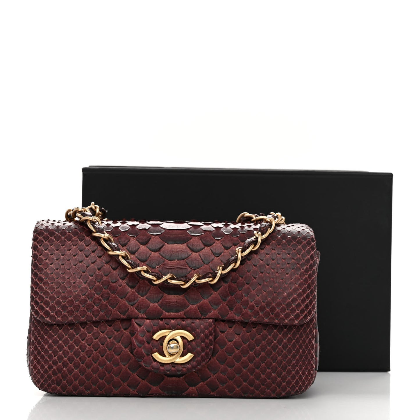 Snakeskin Mini Rectangular Flap Burgundy