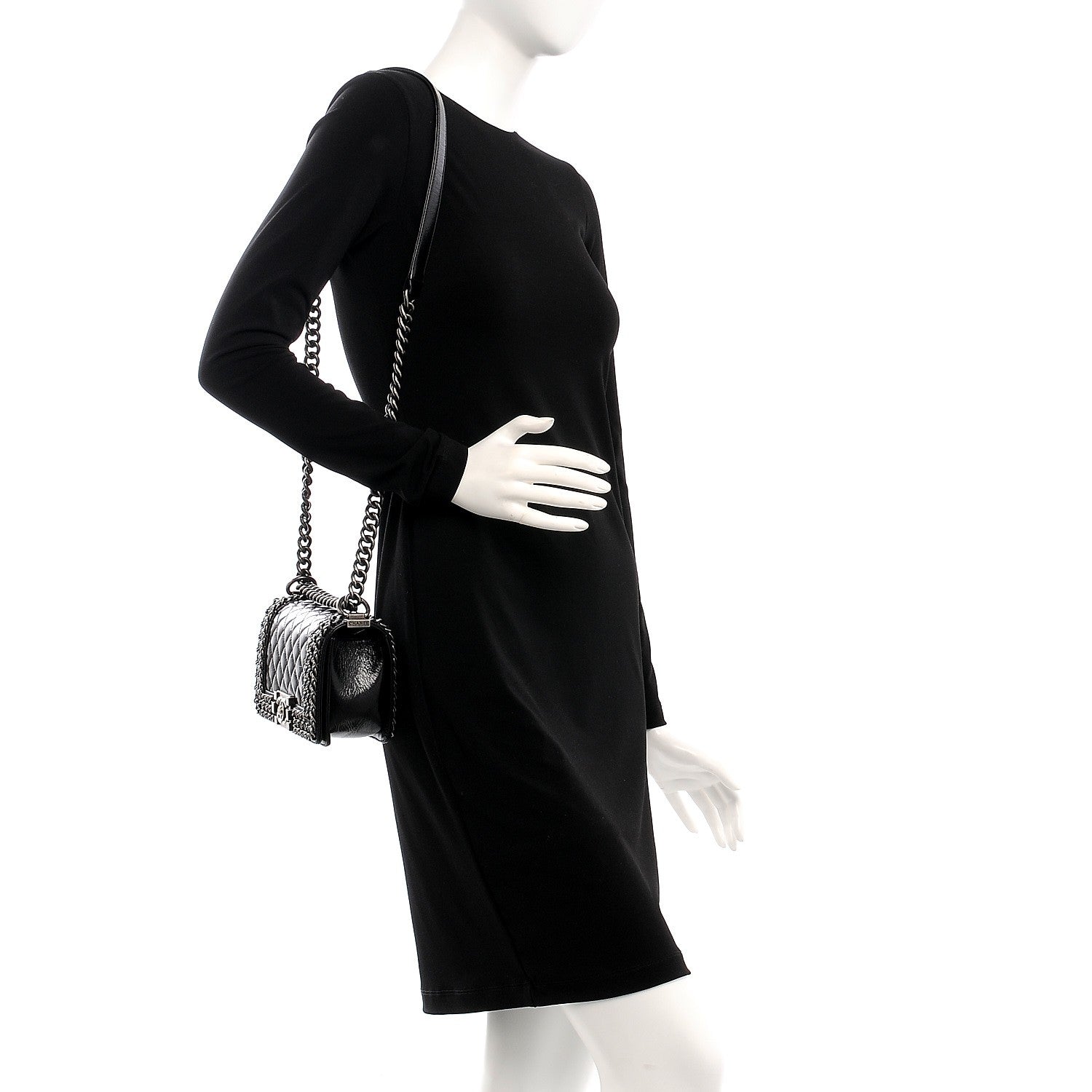 Chanel Glazed Calfskin Small Boy Chained Flap Black 2 of 8