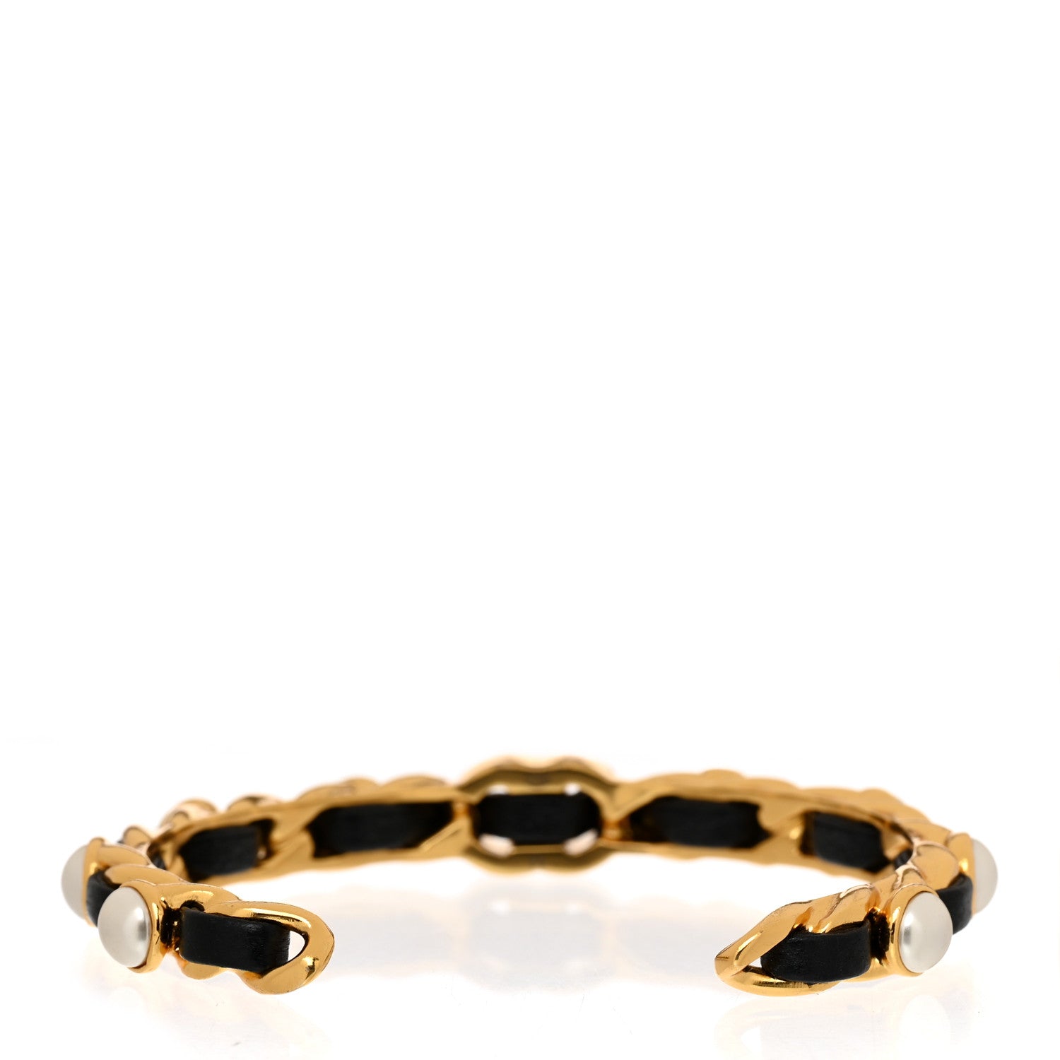 Chanel Lambskin Pearl CC Cuff Bracelet M Black Gold 3 of 5