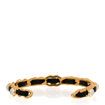 Chanel Lambskin Pearl CC Cuff Bracelet M Black Gold 3 of 5