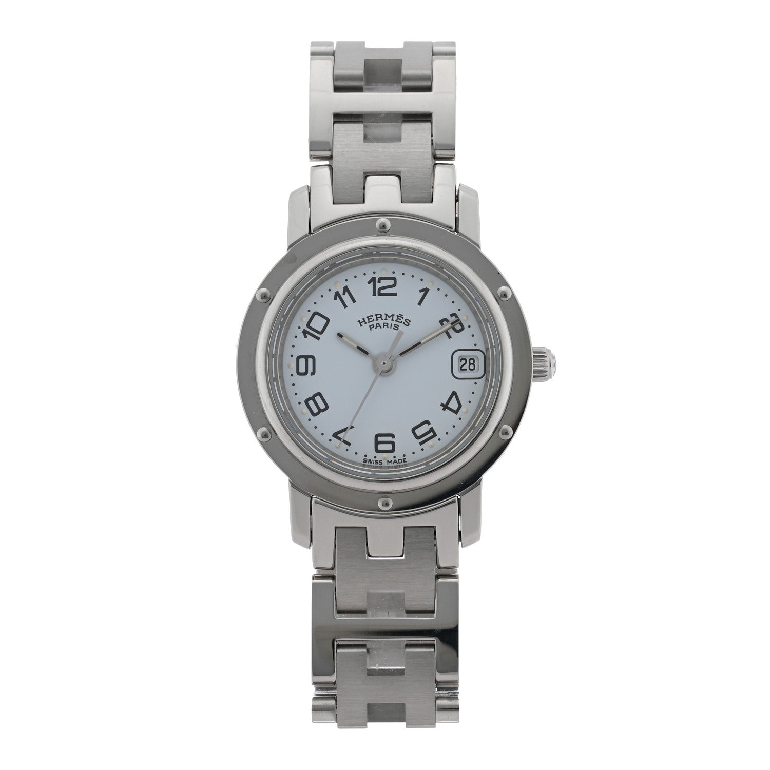 Hermes Stainless Steel 24mm Clipper Quartz Watch White 1 of 4