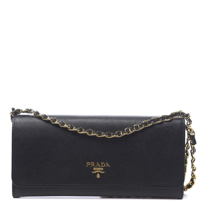 Prada Saffiano Metal Oro Chain Wallet Black 1 of 11