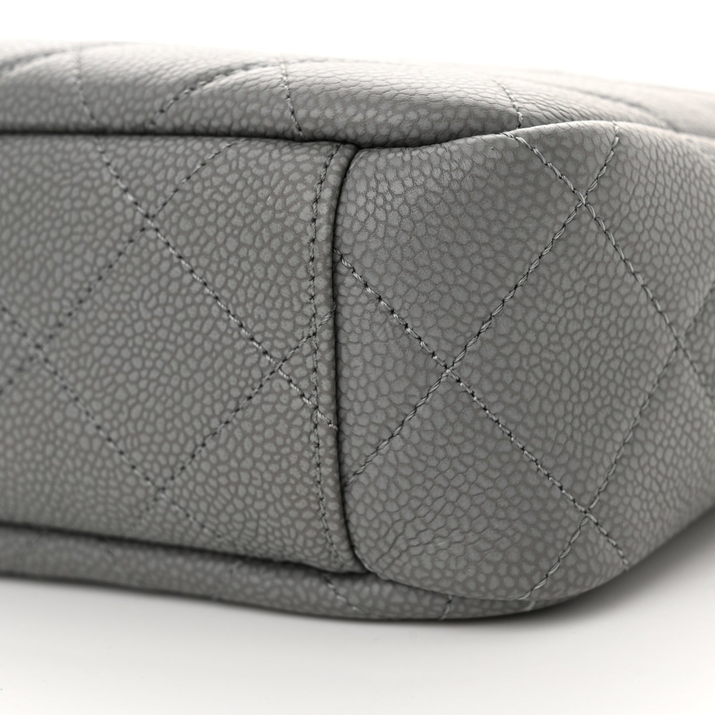 Iridescent Caviar Flat Quilted Small Coco Tassel Camera Case Grey