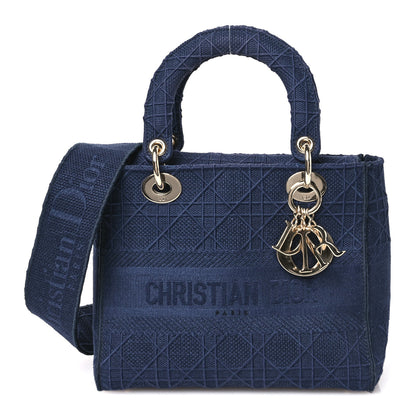 Christian Dior Canvas Embroidered Cannage Medium Lady D-Lite Navy 1 of 13