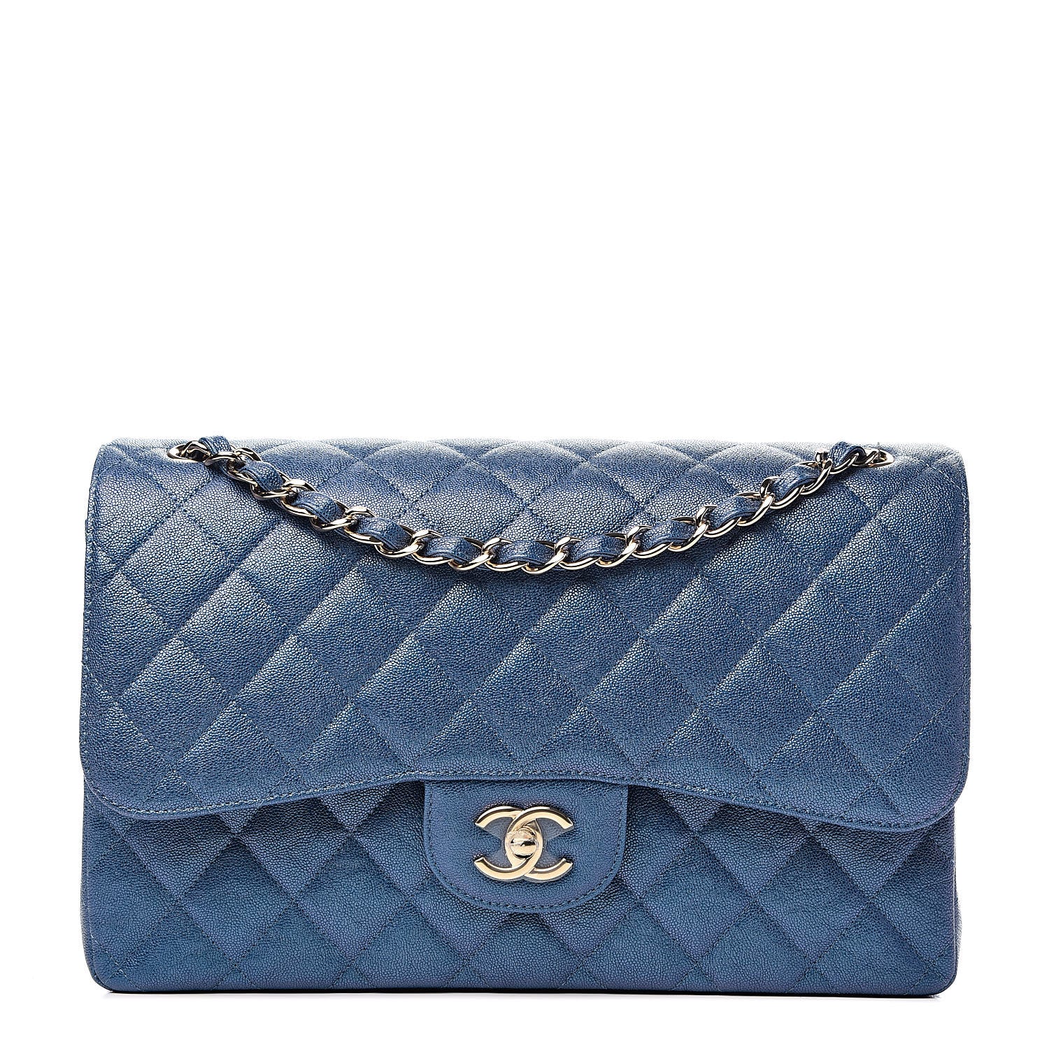 Chanel Iridescent Caviar Quilted Jumbo Double Flap Dark Blue 1 of 13