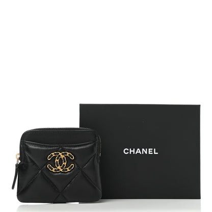 Chanel Lambskin Quilted Chanel 19 Zip Card Holder Wallet Black 9 of 9