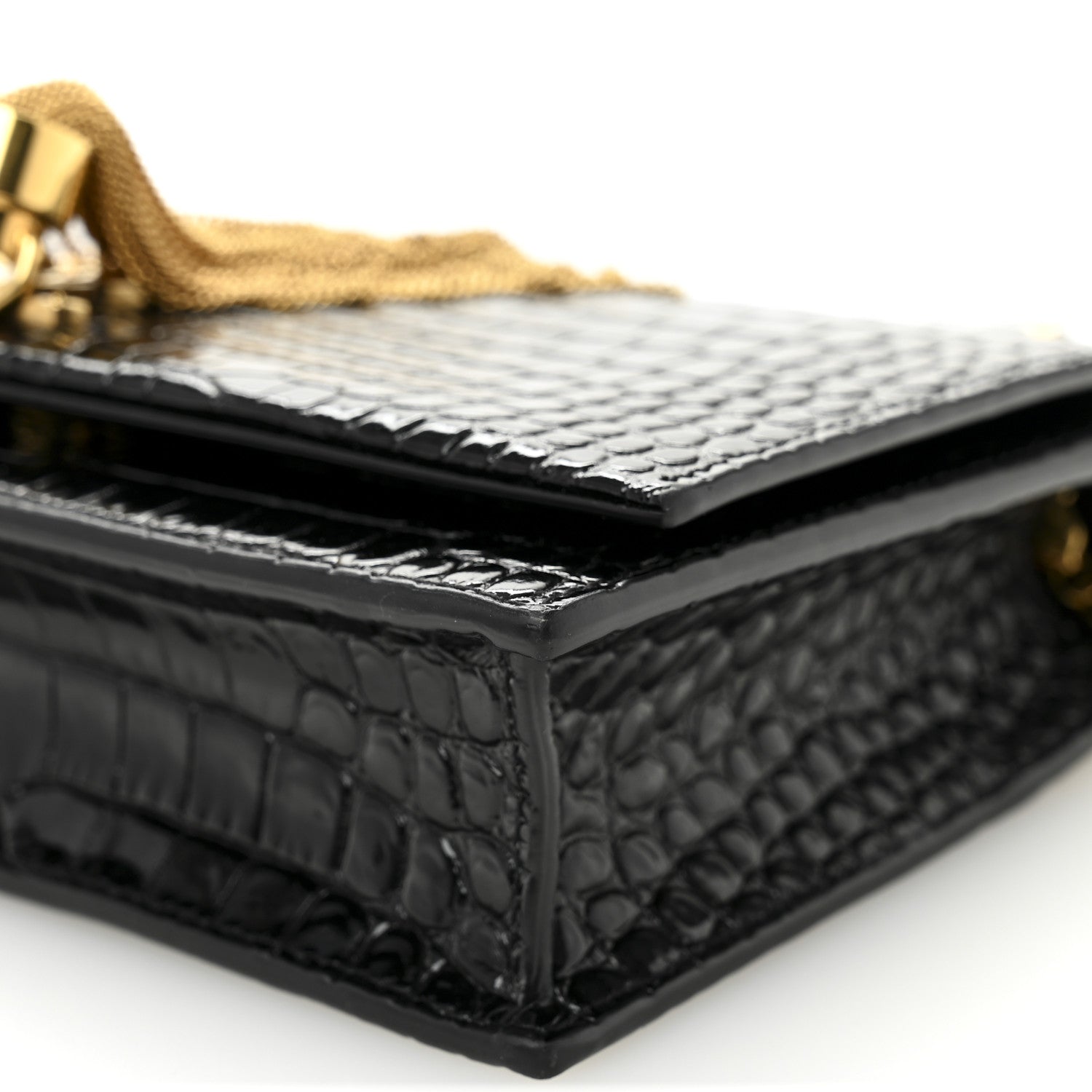 Saint Laurent Calfskin Crocodile Embossed Small Classic Monogram Kate Tassel Satchel Black 9 of 9