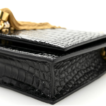 Saint Laurent Calfskin Crocodile Embossed Small Classic Monogram Kate Tassel Satchel Black 9 of 9