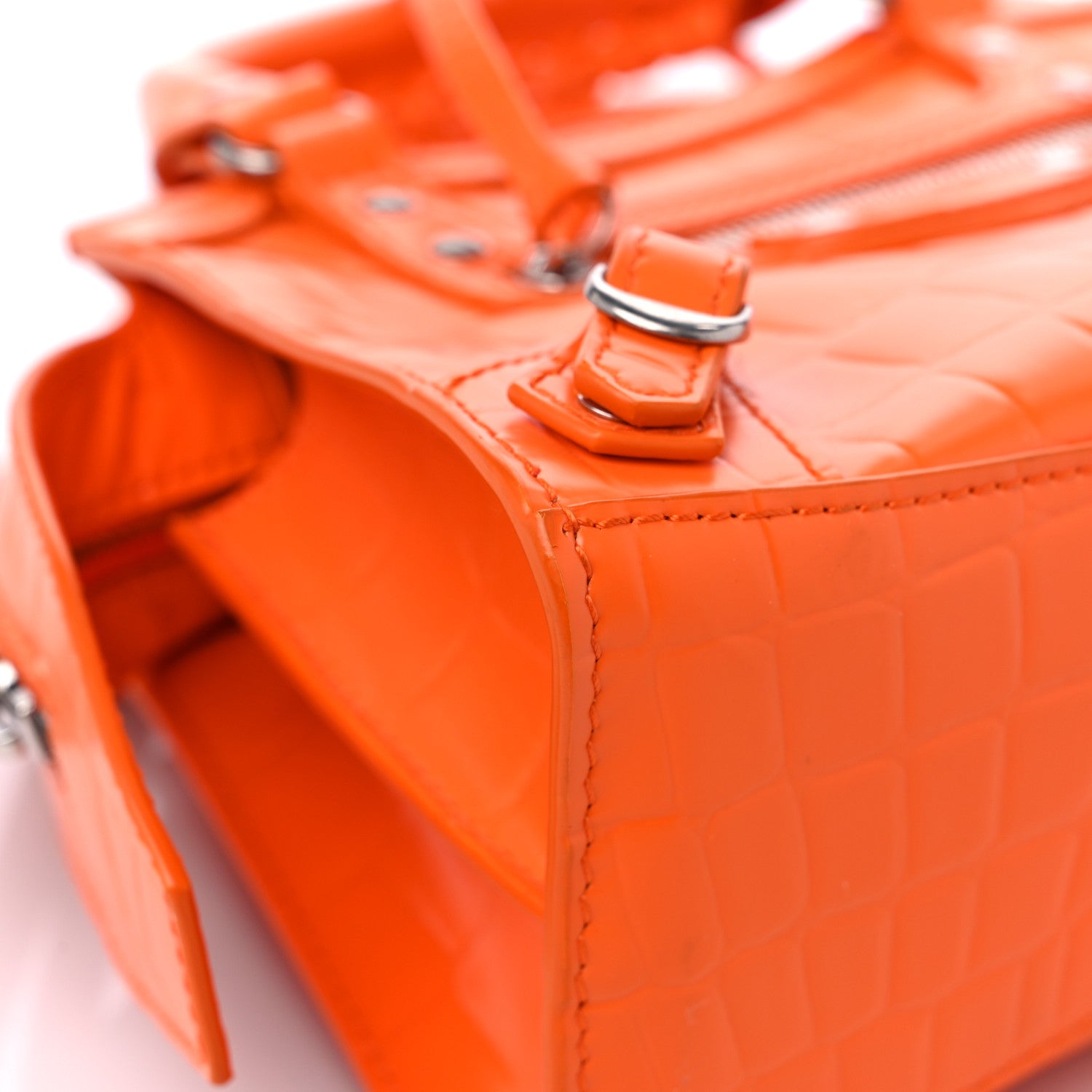 Balenciaga Semi Shiny Calfskin Crocodile Embossed Neo Classic Silver Hardware Mini City Orange 7 of 13